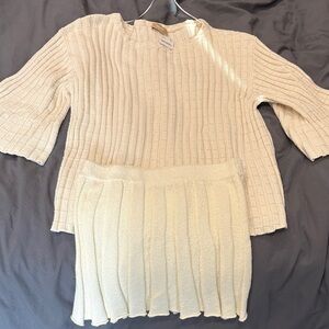 Free People Cream Knit Top and Skirt Set